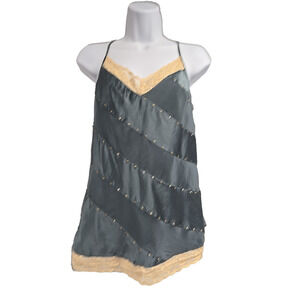 Banana Republic Womens Vintage 2005 Green Silk Lace Trim Cami Top Y2K Size 8
